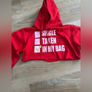 Red Cropped Hoodie with Bold Text